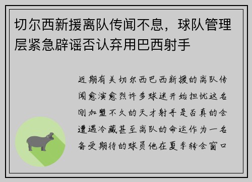 切尔西新援离队传闻不息，球队管理层紧急辟谣否认弃用巴西射手