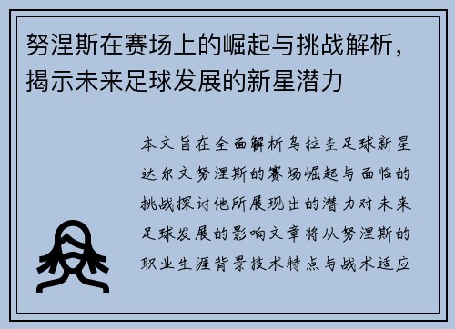 努涅斯在赛场上的崛起与挑战解析，揭示未来足球发展的新星潜力