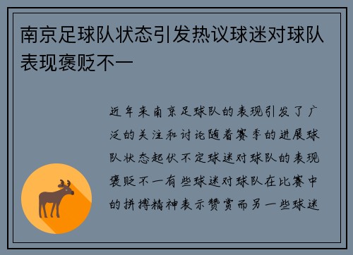 南京足球队状态引发热议球迷对球队表现褒贬不一